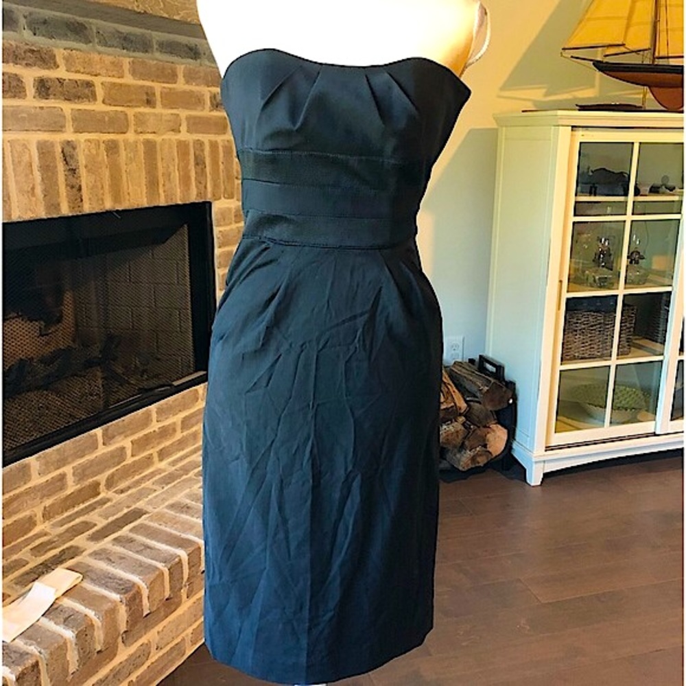 Diane Von Furstenberg Designer wool blend strapless black dress pockets luxury